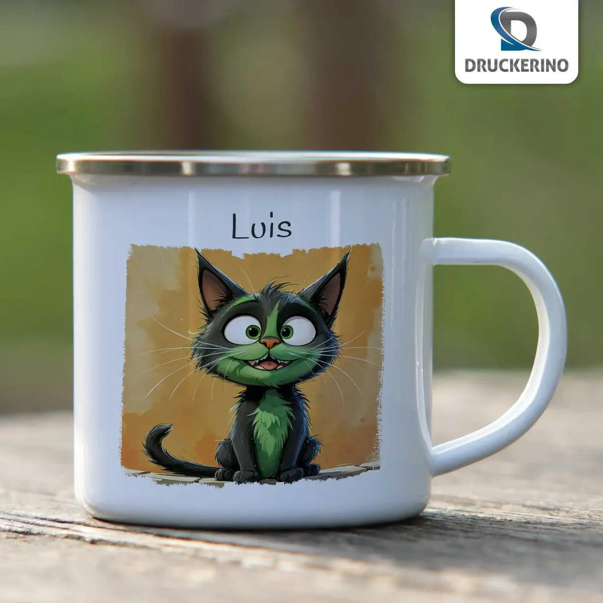 Emaille Tasse Zauberhaftes Katzen Abenteuer - Druckerino