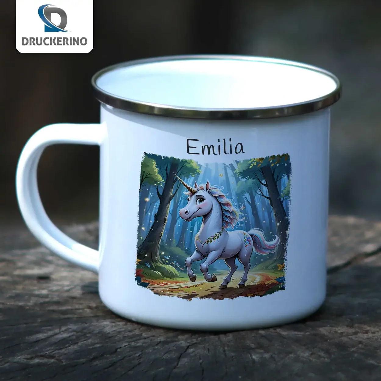 Emaille Tasse Zauberwald Einhorn - Druckerino
