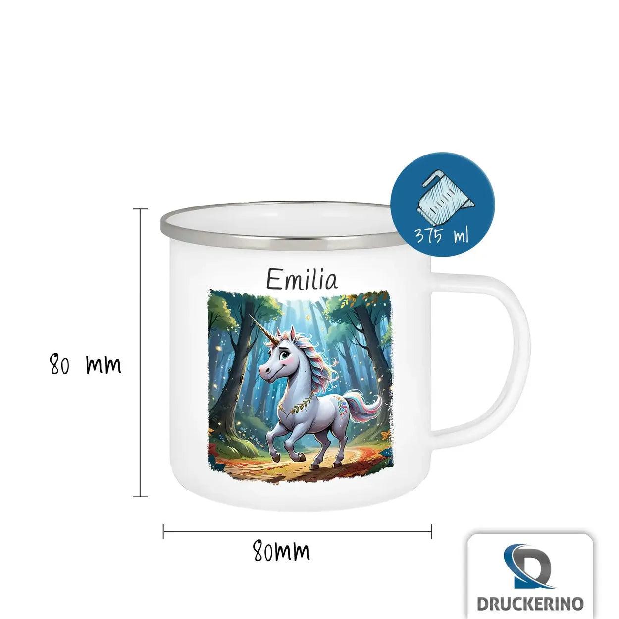 Emaille Tasse Zauberwald Einhorn - Druckerino