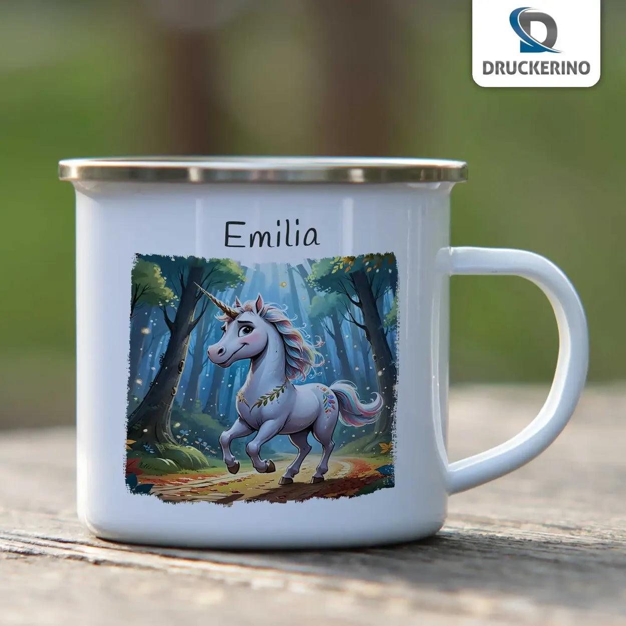 Emaille Tasse Zauberwald Einhorn - Druckerino