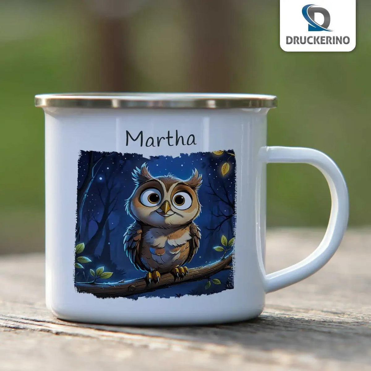 Emaille Tasse Zauberwald-Nacht Eule - Druckerino