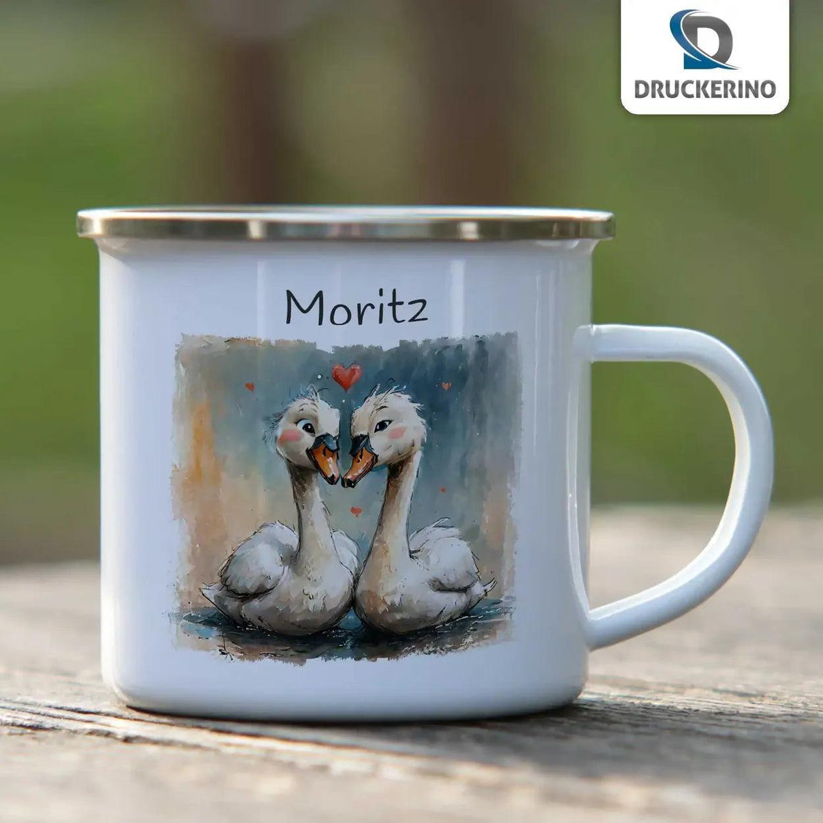 Emaille Tasse Zauberwald-Schwanen - Druckerino