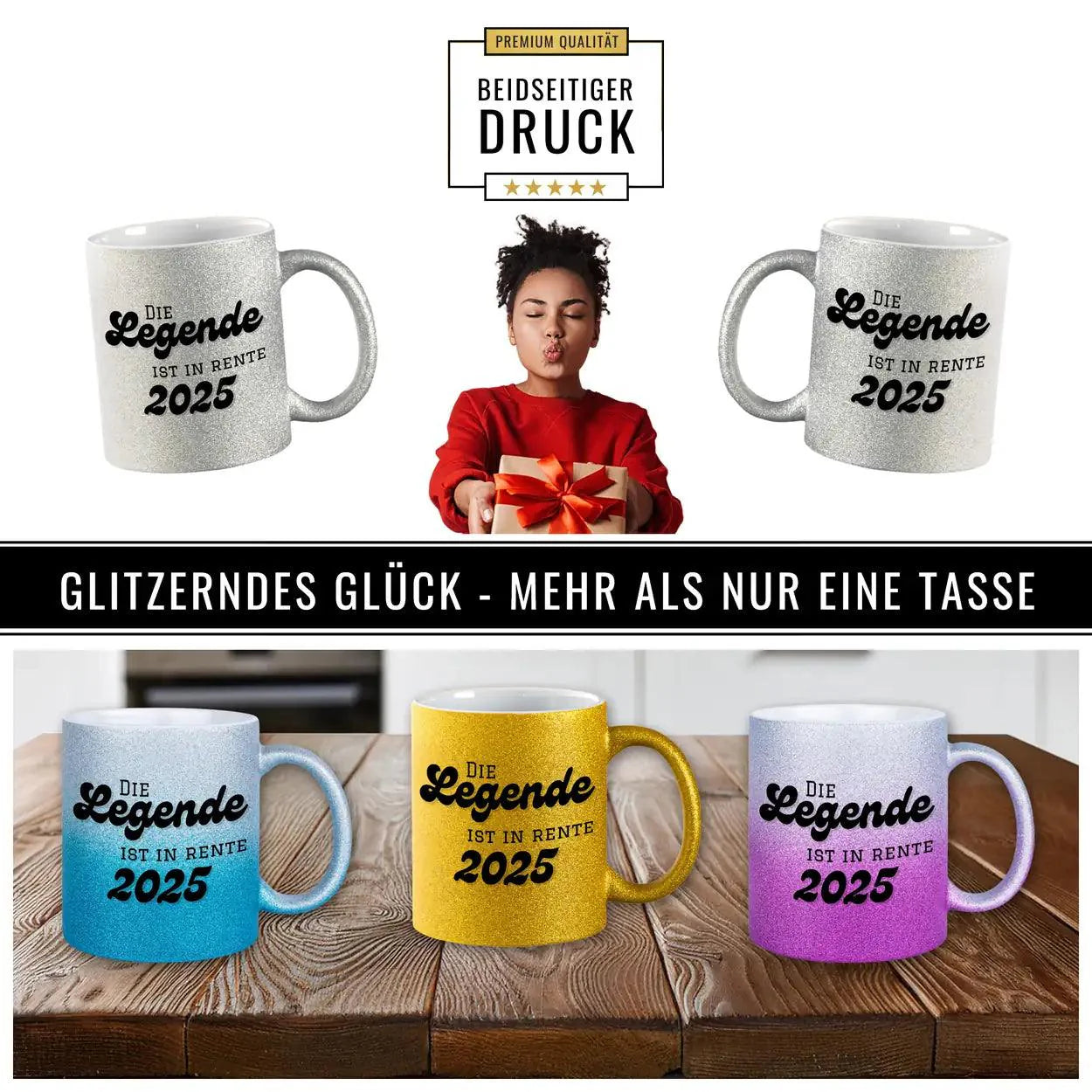 Geschenk zur Rente - Glitzertasse Eine Legende geht in Rente - Druckerino