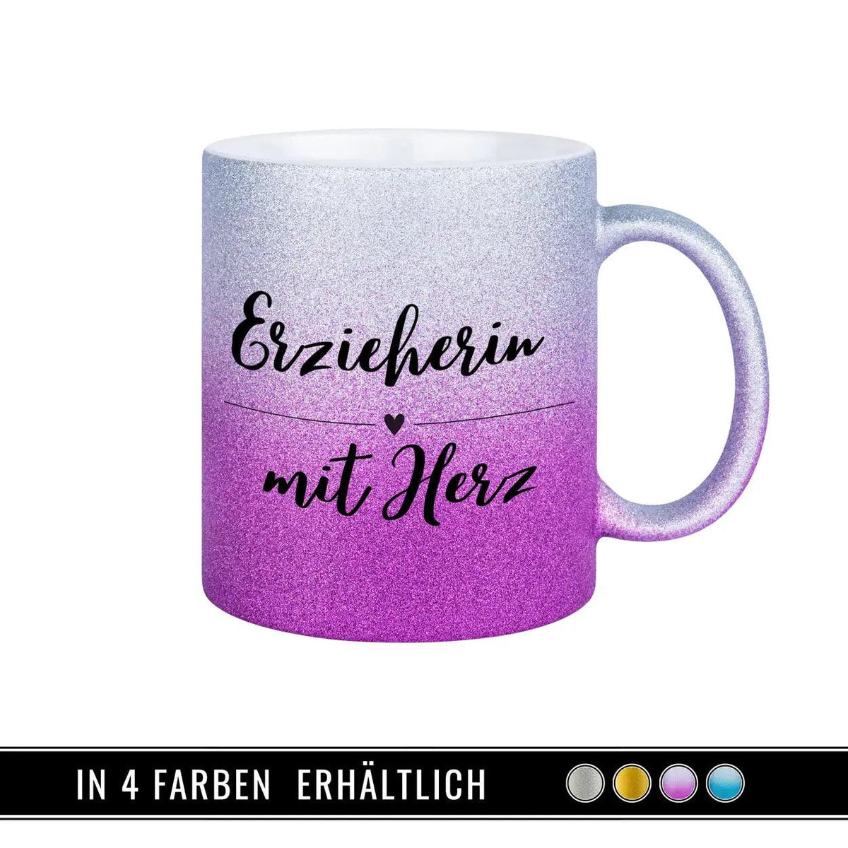 Glitzertasse - Erzieherin mit Herz - Druckerino
