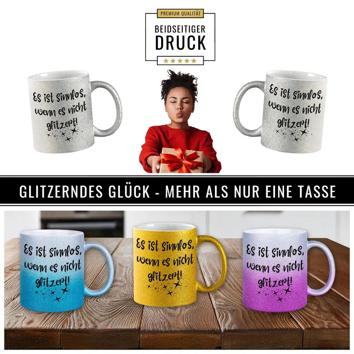 Glitzertasse - Es ist sinnlos, wenn es nicht glitzert - Druckerino