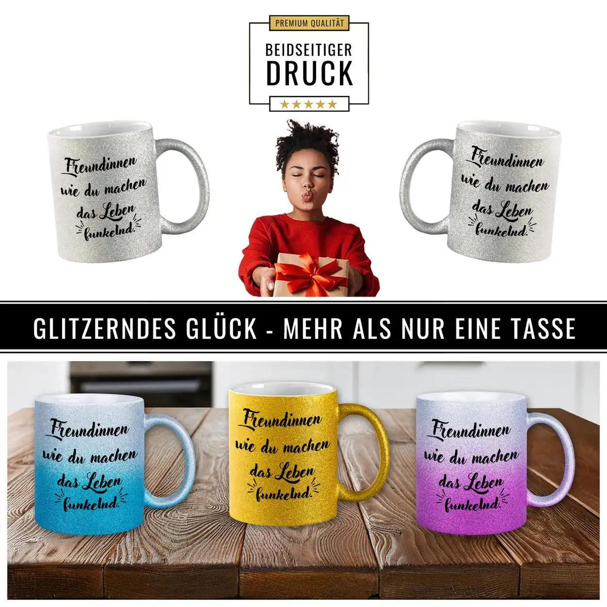 Glitzertasse - Freundinnen wie du machen das Leben funkelnd - Druckerino
