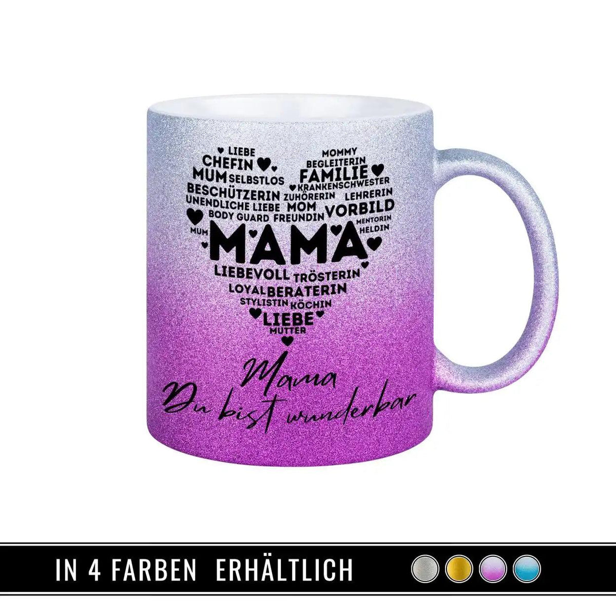 Glitzertasse - Mama Du bist wunderbar - Druckerino
