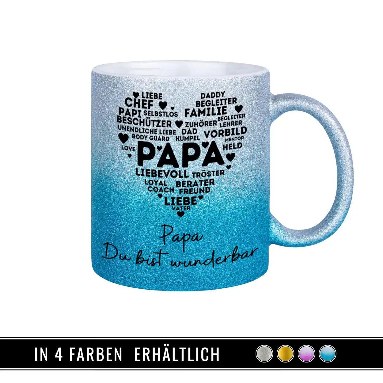 Glitzertasse - Papa Du bist wunderbar - Druckerino