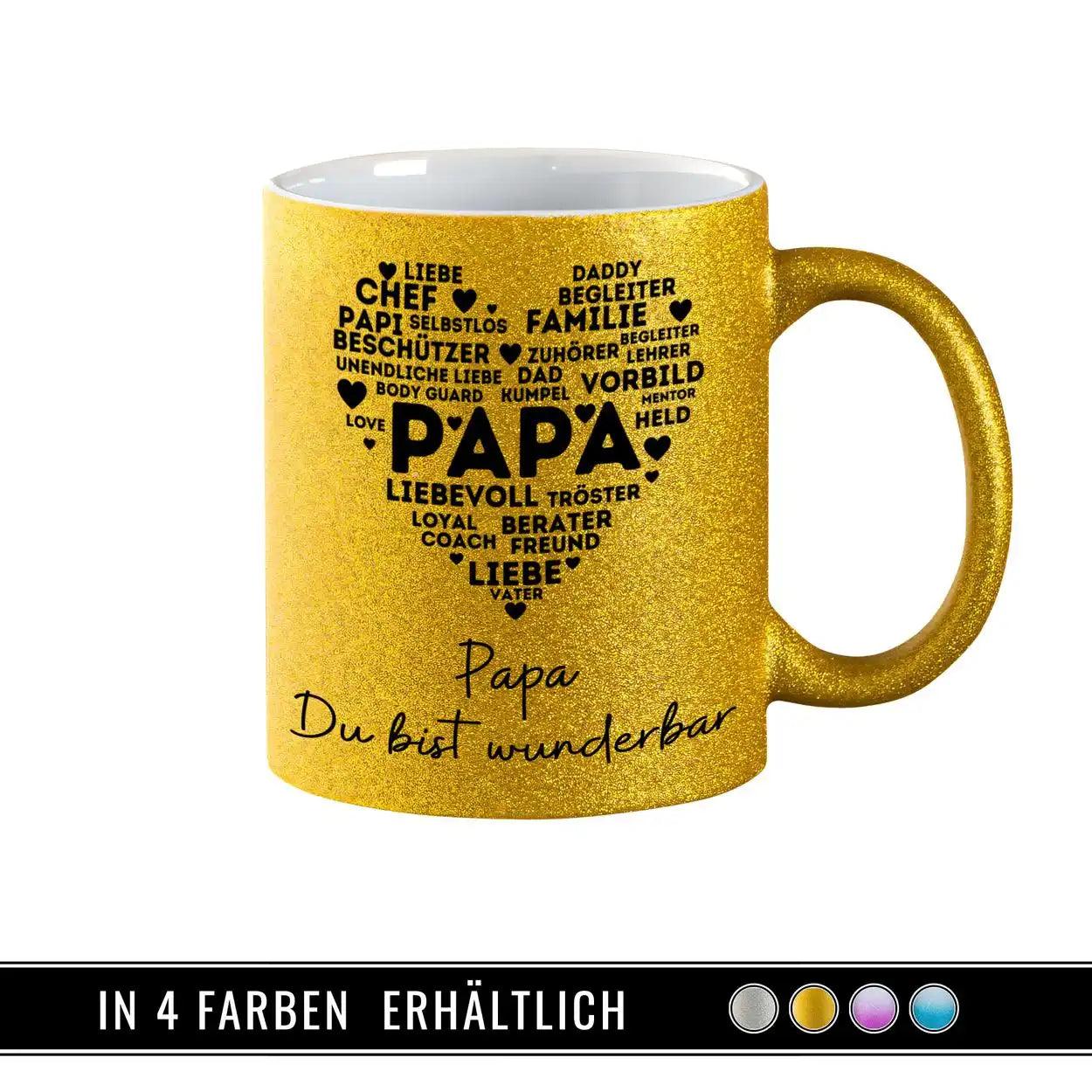 Glitzertasse - Papa Du bist wunderbar - Druckerino