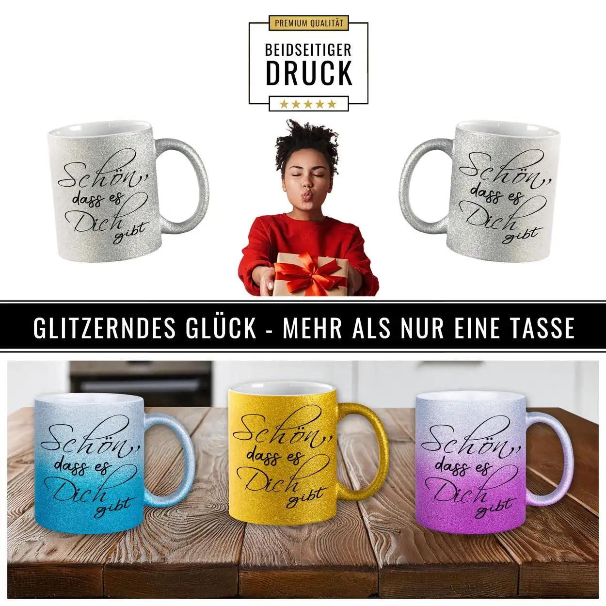 Glitzertasse - Schön, dass es Dich gibt Lila - Druckerino