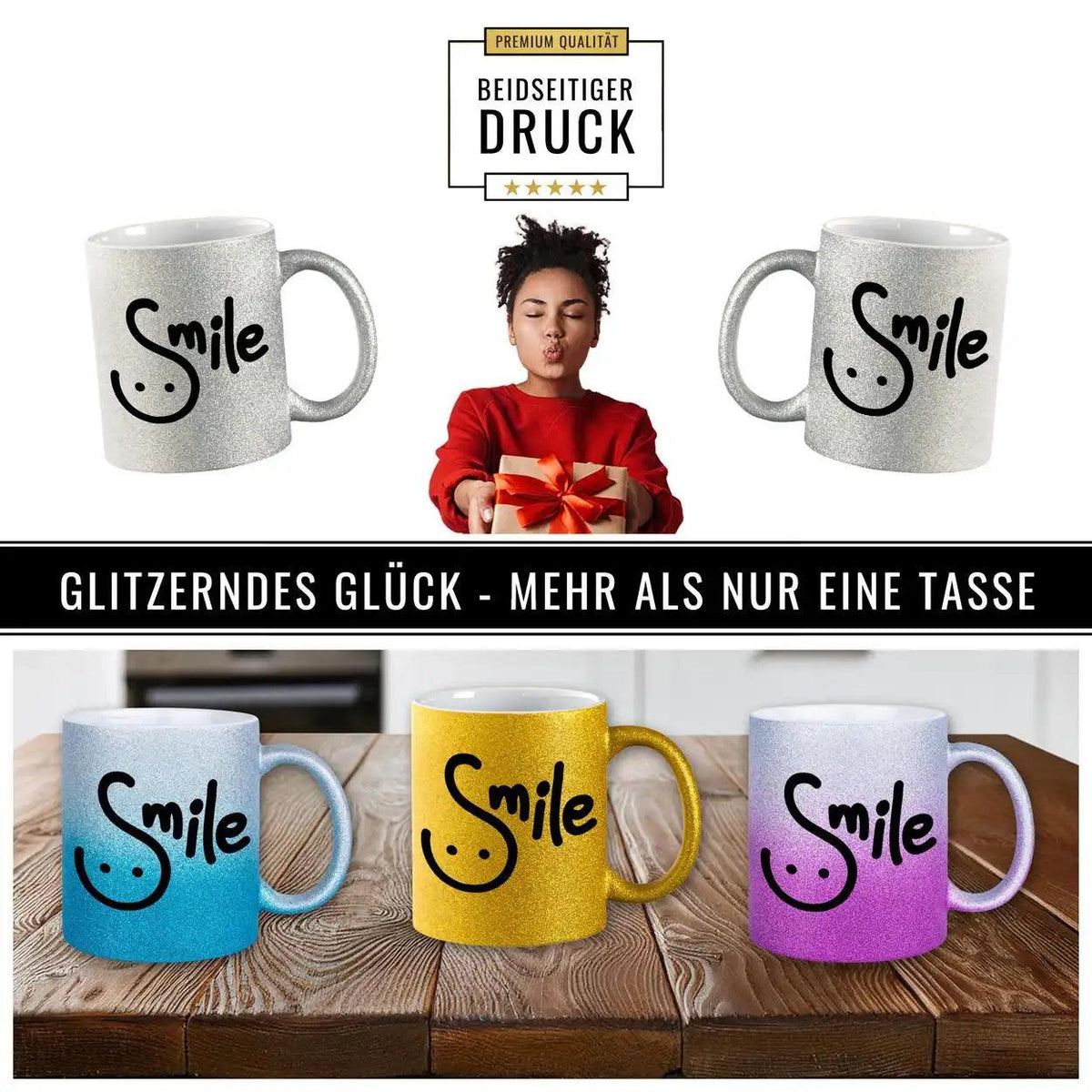 Glitzertasse - Smile - Druckerino