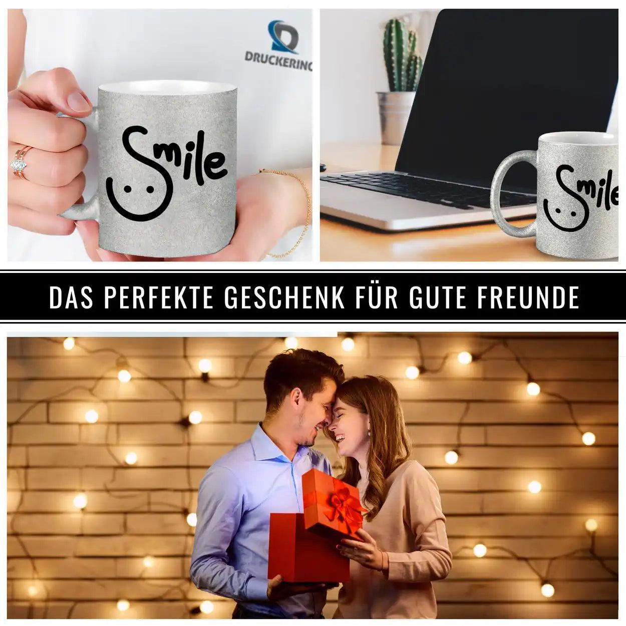 Glitzertasse - Smile - Druckerino