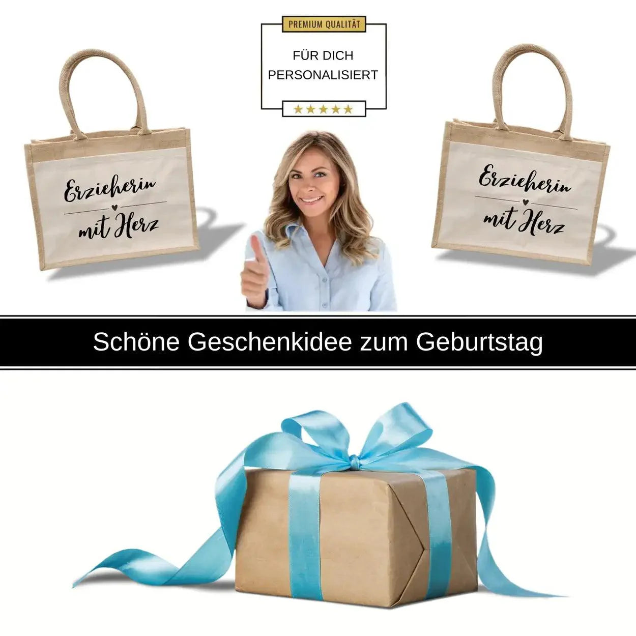 Jutetasche Erzieherin mit Herz - Druckerino