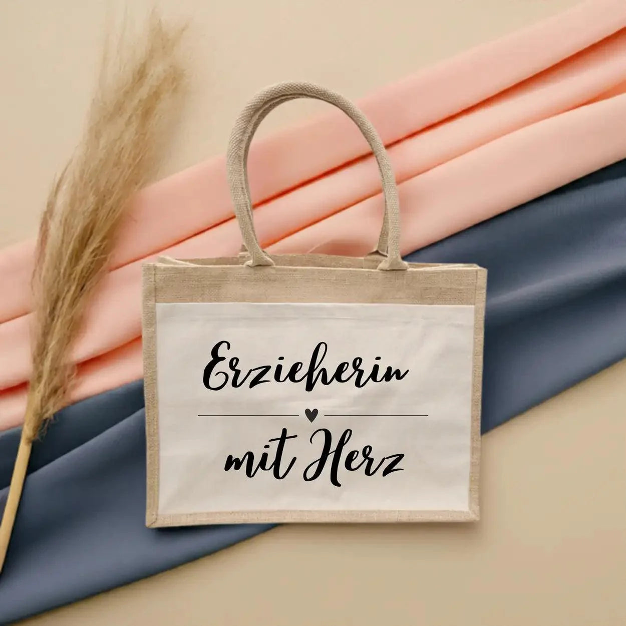 Jutetasche Erzieherin mit Herz - Druckerino