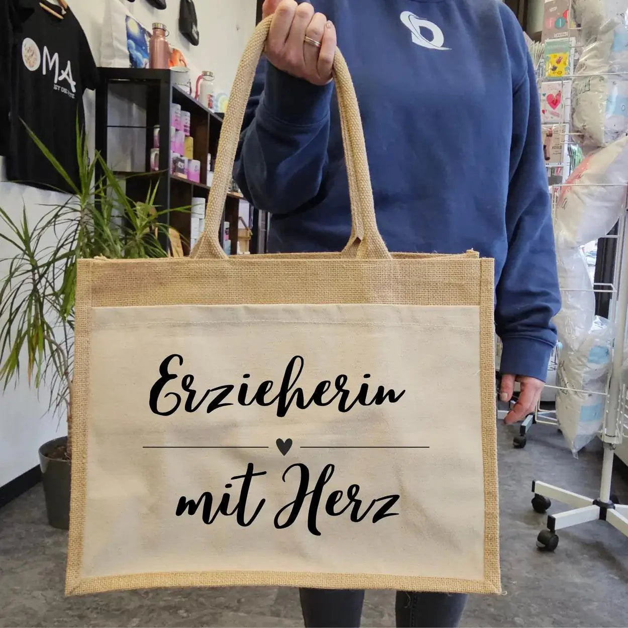 Jutetasche Erzieherin mit Herz - Druckerino