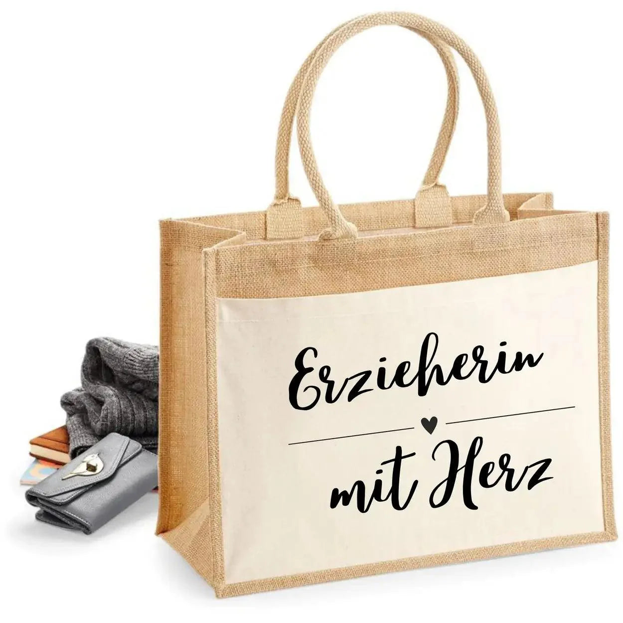 Jutetasche Erzieherin mit Herz - Druckerino