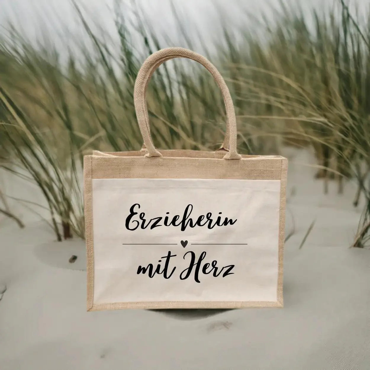 Jutetasche Erzieherin mit Herz - Druckerino