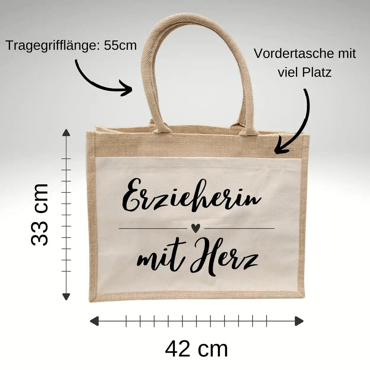 Jutetasche Erzieherin mit Herz - Druckerino