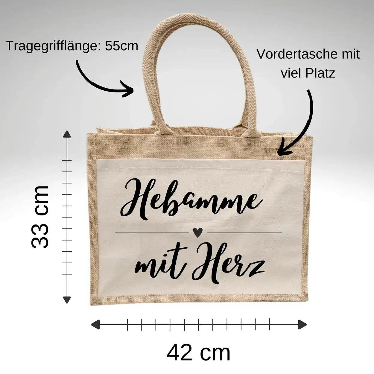 Jutetasche Hebamme mit Herz - Druckerino