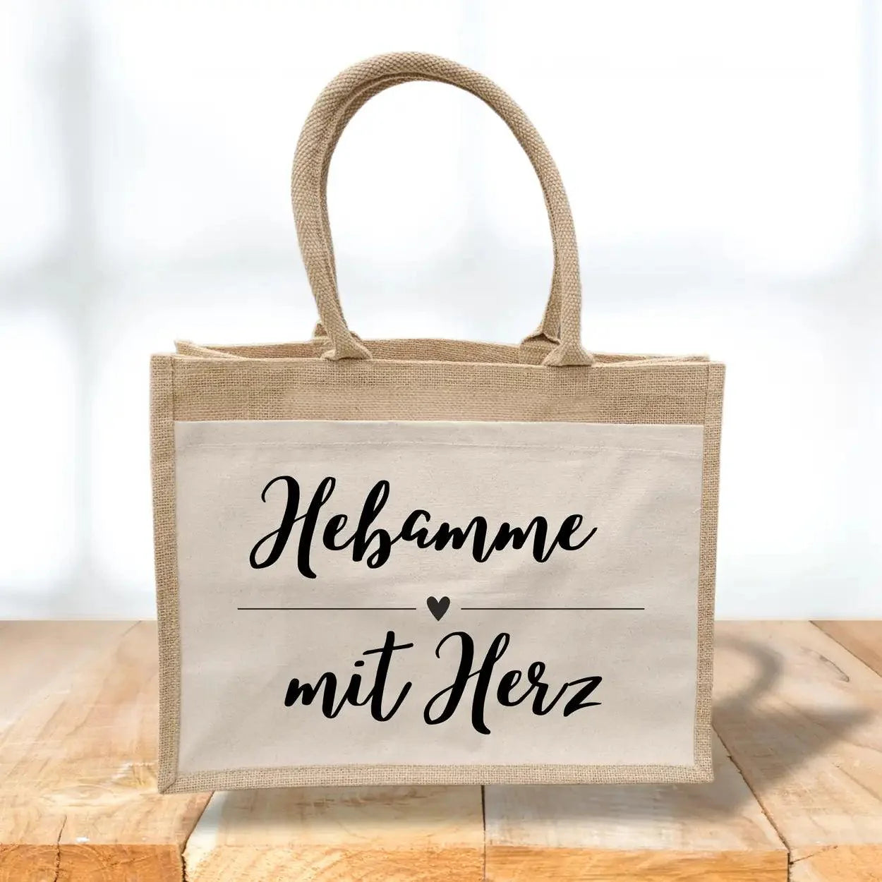 Jutetasche Hebamme mit Herz - Druckerino