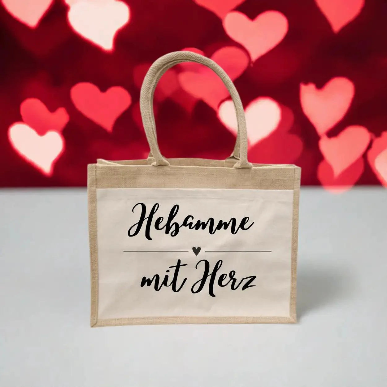 Jutetasche Hebamme mit Herz - Druckerino