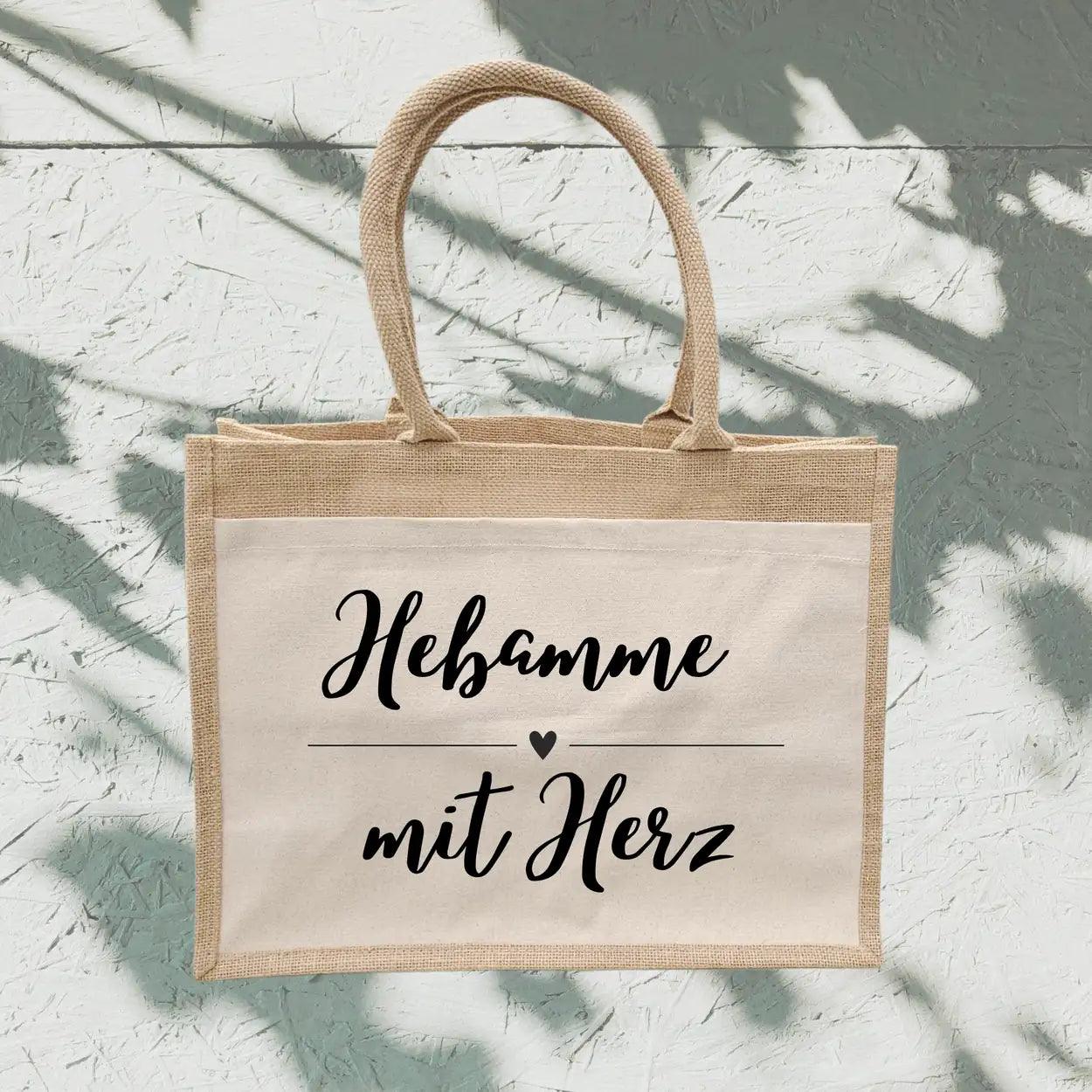 Jutetasche Hebamme mit Herz - Druckerino