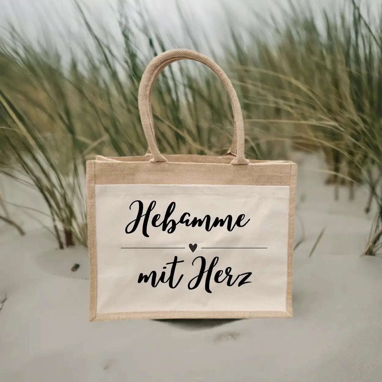 Jutetasche Hebamme mit Herz - Druckerino
