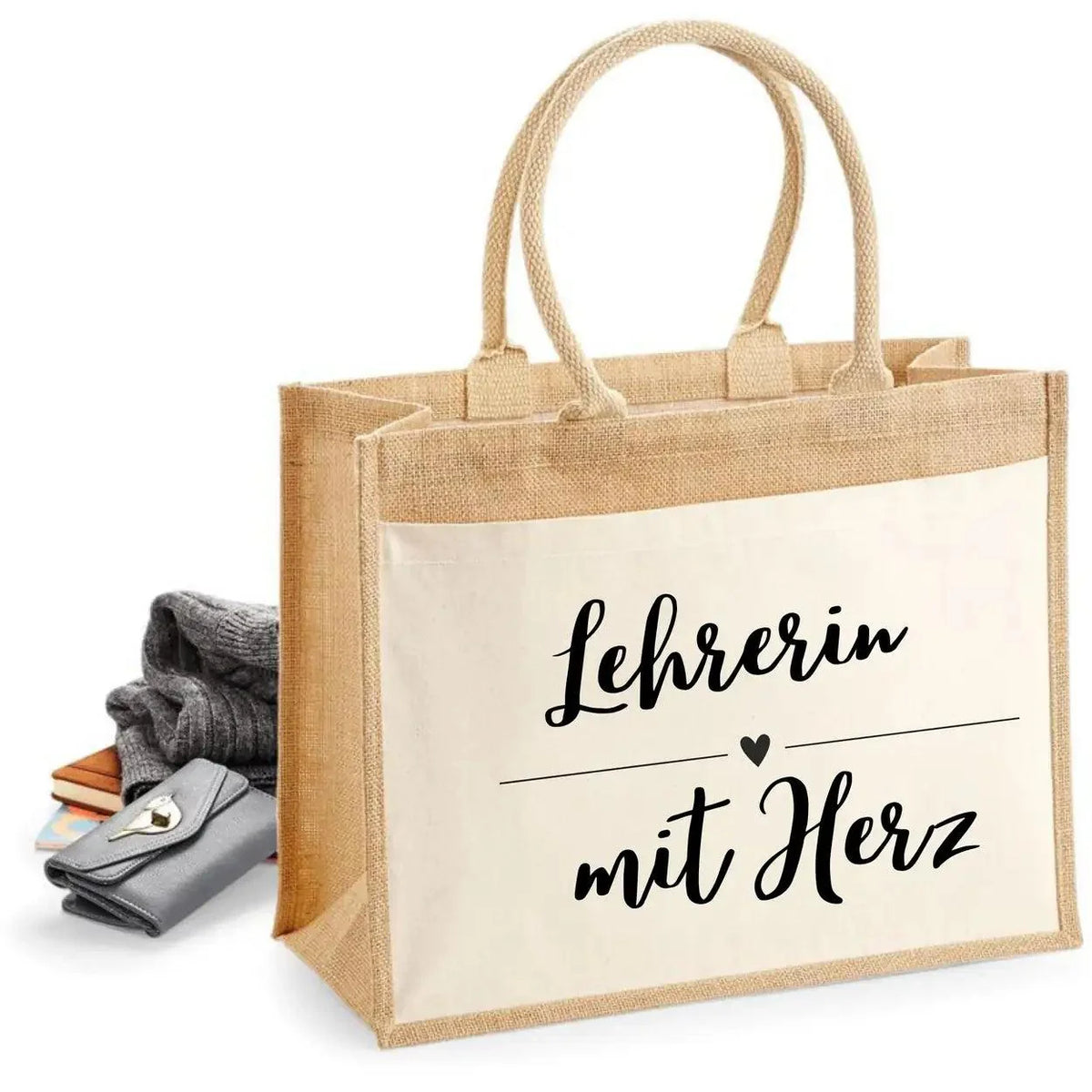 Jutetasche Lehrerin mit Herz - Druckerino