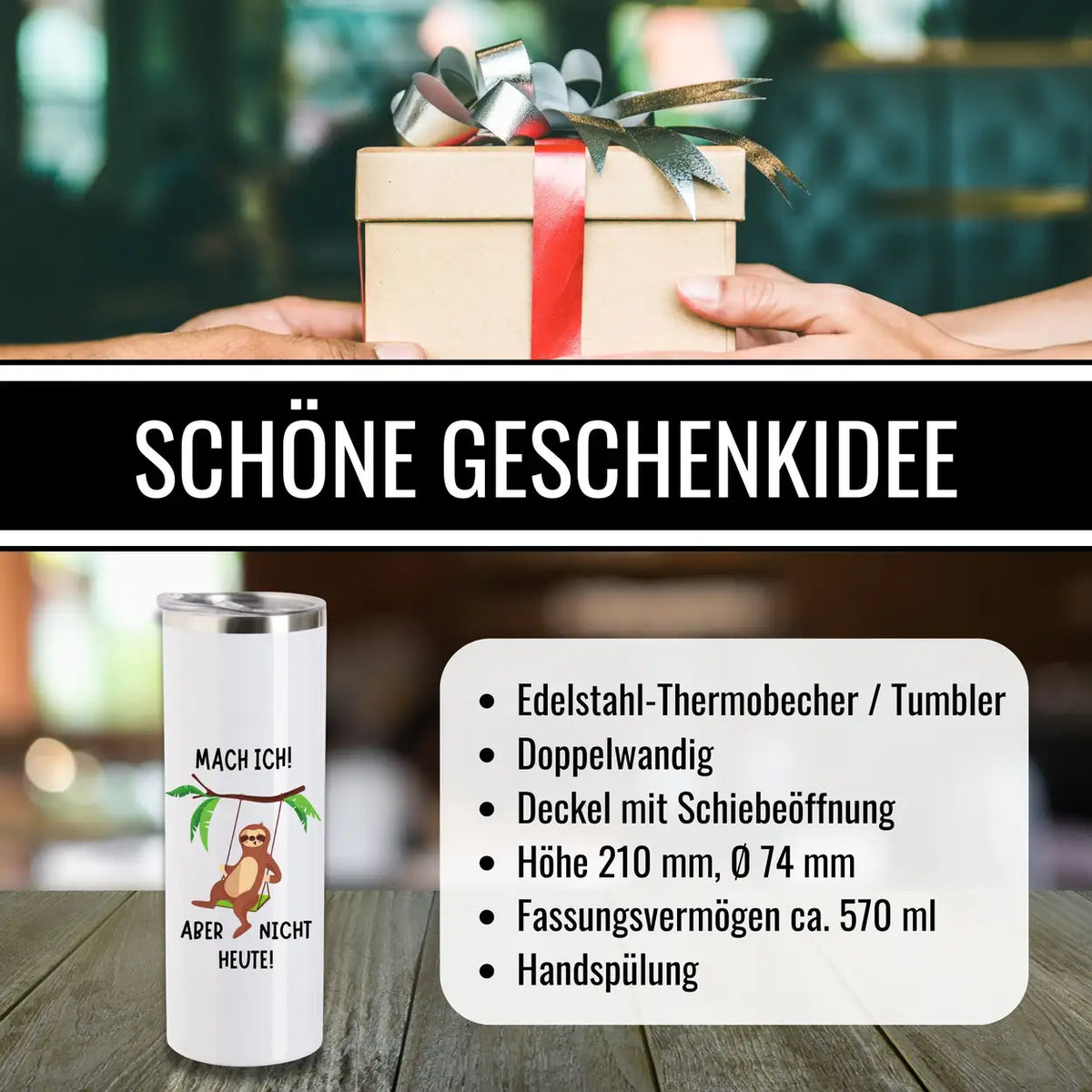 Kaffeebecher to go - Faultier - Druckerino