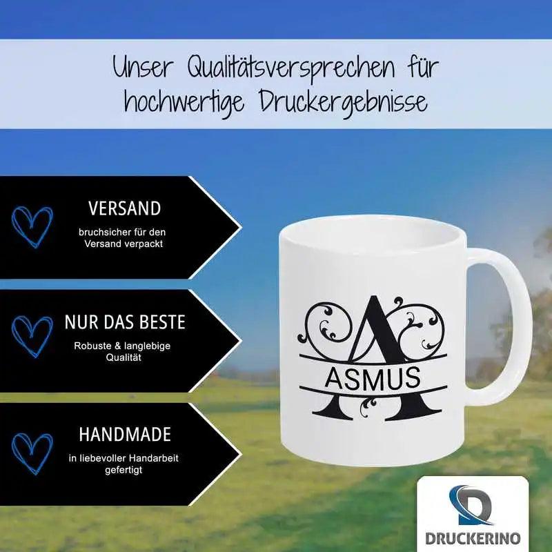 Keramik Tasse mit Namen | Motiv 1 | Asmus - Druckerino