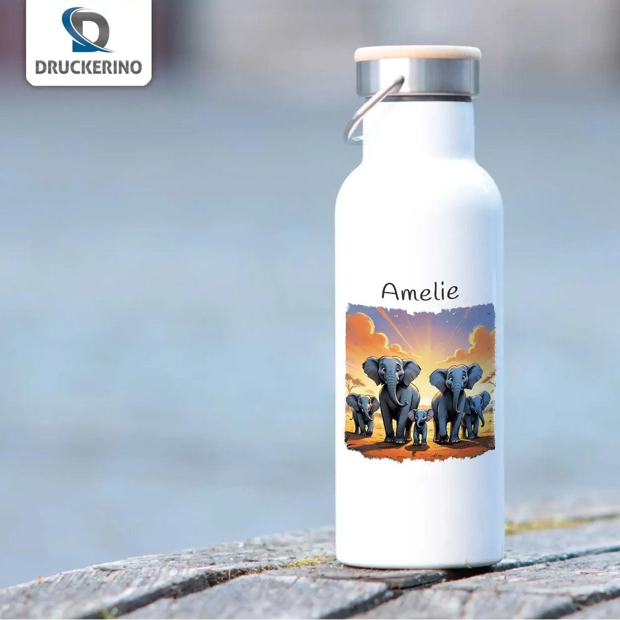 Kinder Trinkflasche Elefantenfamilie - Druckerino