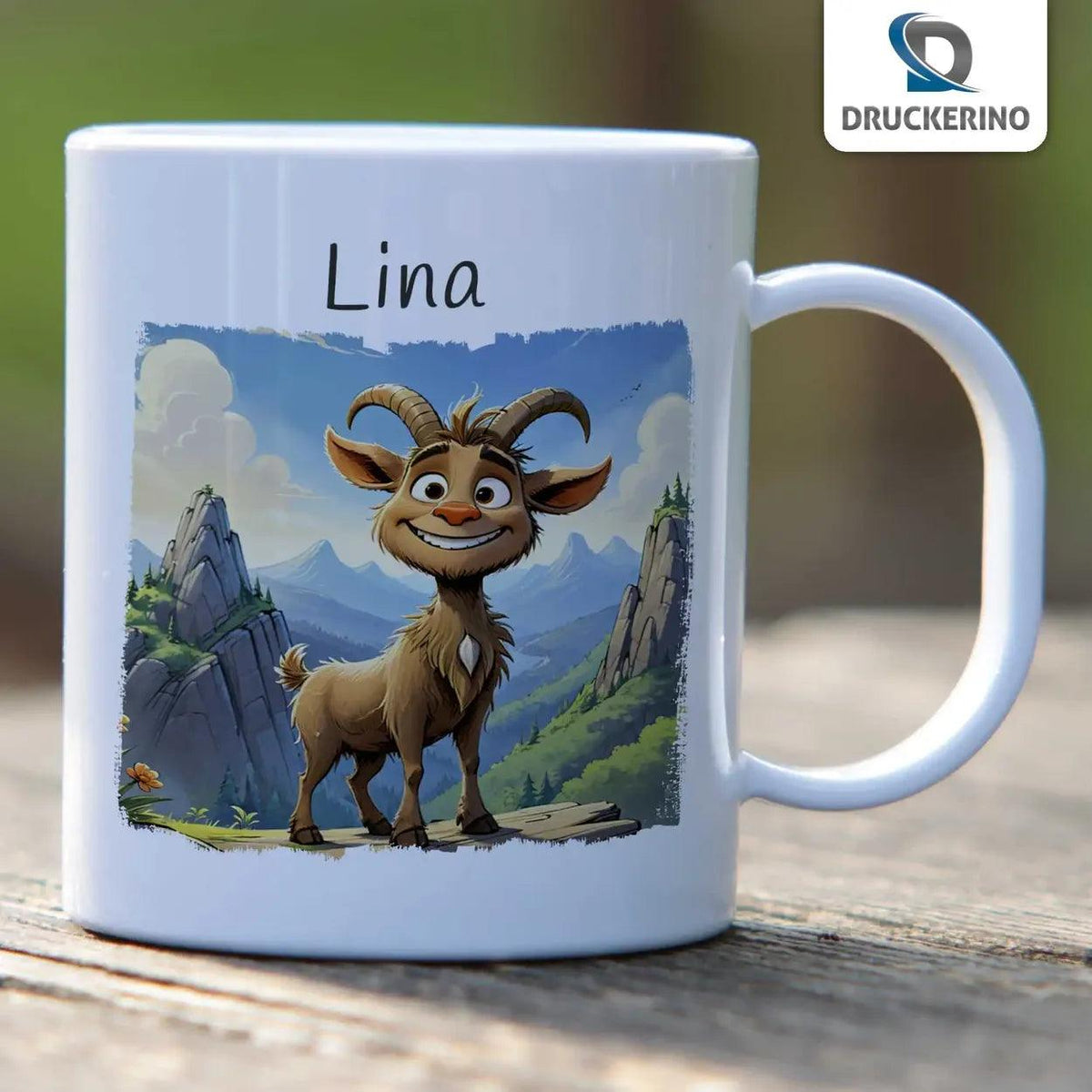 Kindertasse mit Namen | Abenteuer Bock - Druckerino