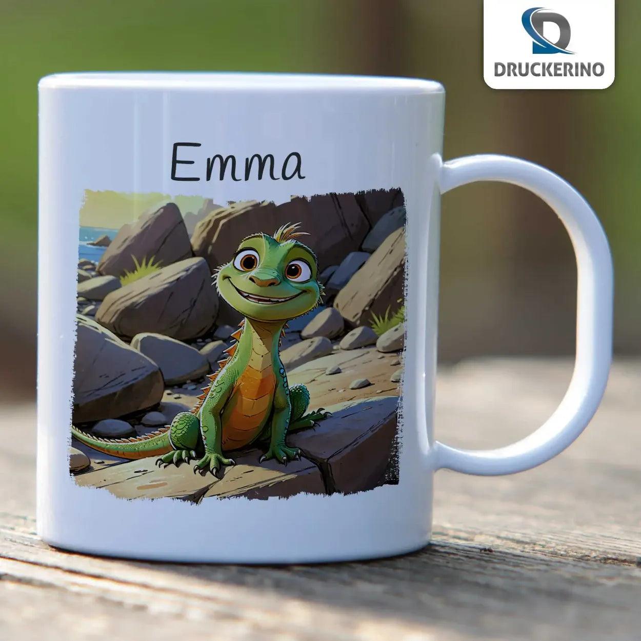 Kindertasse mit Namen | Abenteuer Dschungelechse | 320ml - Druckerino