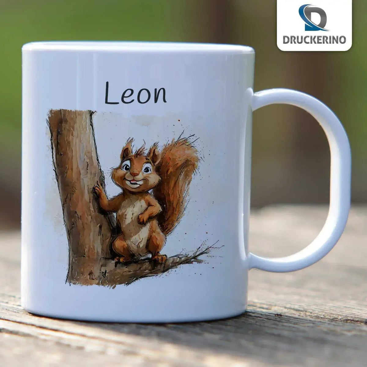 Kindertasse mit Namen | Abenteuer Eichhörnchen - Druckerino