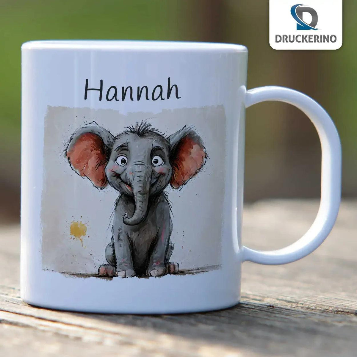 Kindertasse mit Namen | Abenteuer Elefantenfreund - Druckerino
