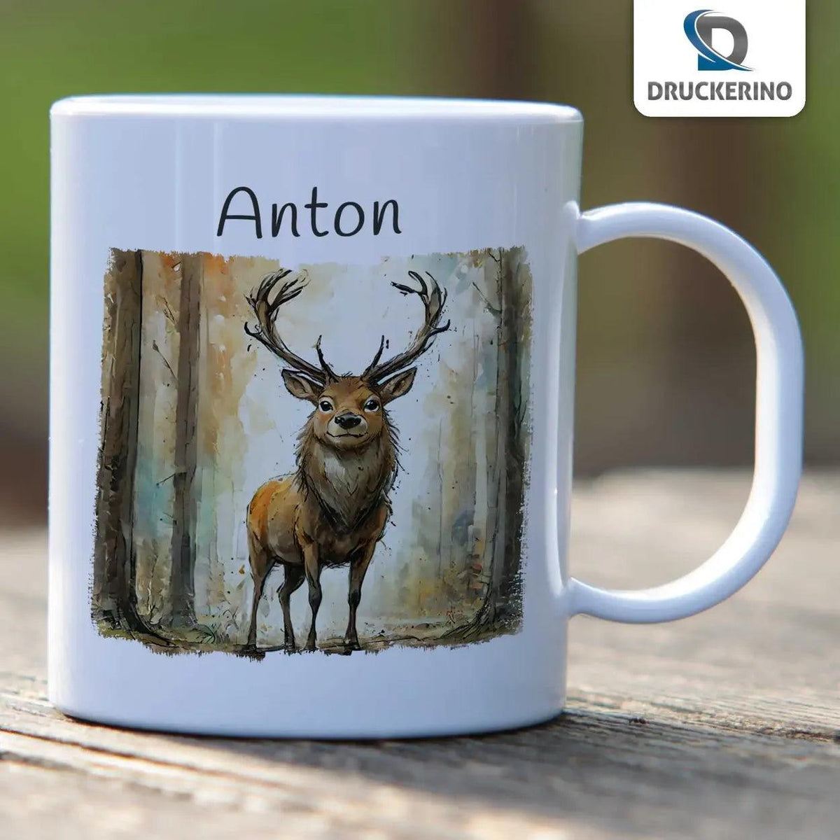 Kindertasse mit Namen | Abenteuer Hirschkönig - Druckerino