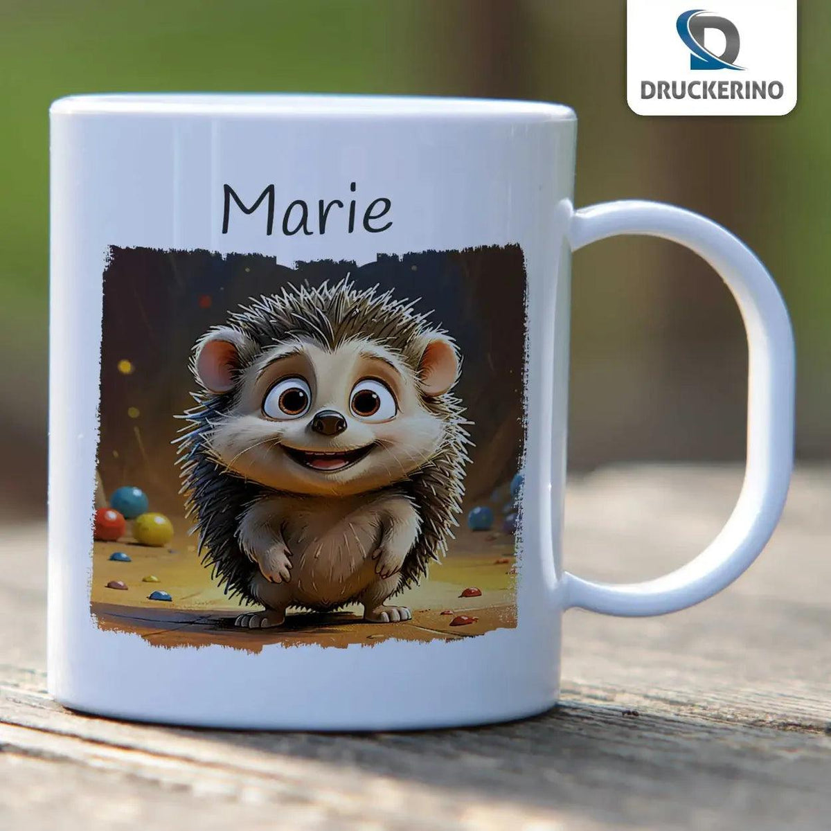 Kindertasse mit Namen | Abenteuer Igel - Druckerino