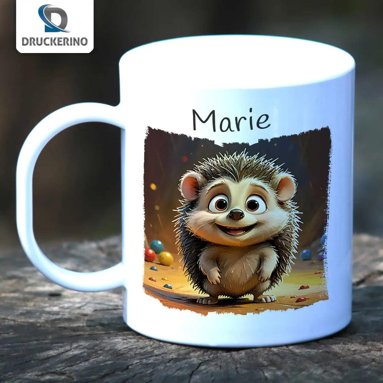 Kindertasse mit Namen | Abenteuer Igel - Druckerino