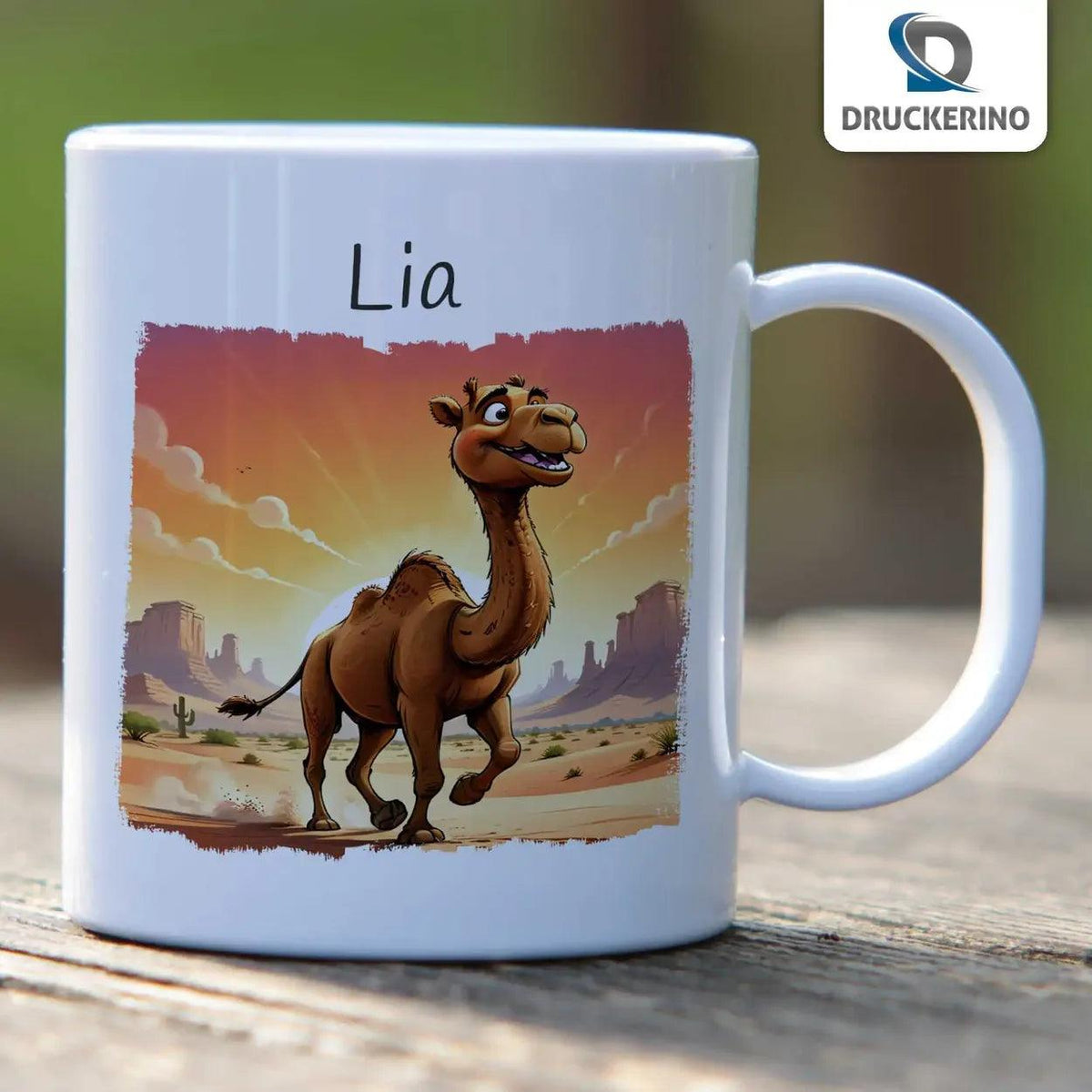 Kindertasse mit Namen | Abenteuer Kamel - Druckerino