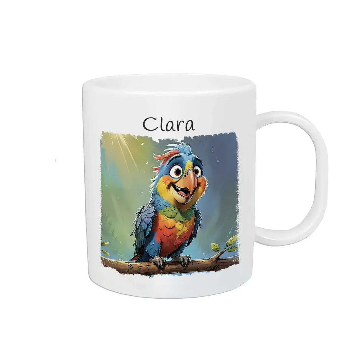 Kindertasse mit Namen | Abenteuer Papagei - Druckerino