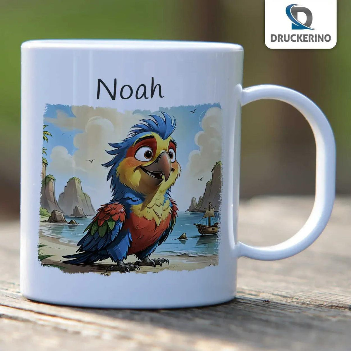Kindertasse mit Namen | Abenteuer-Paradiesvogel - Druckerino