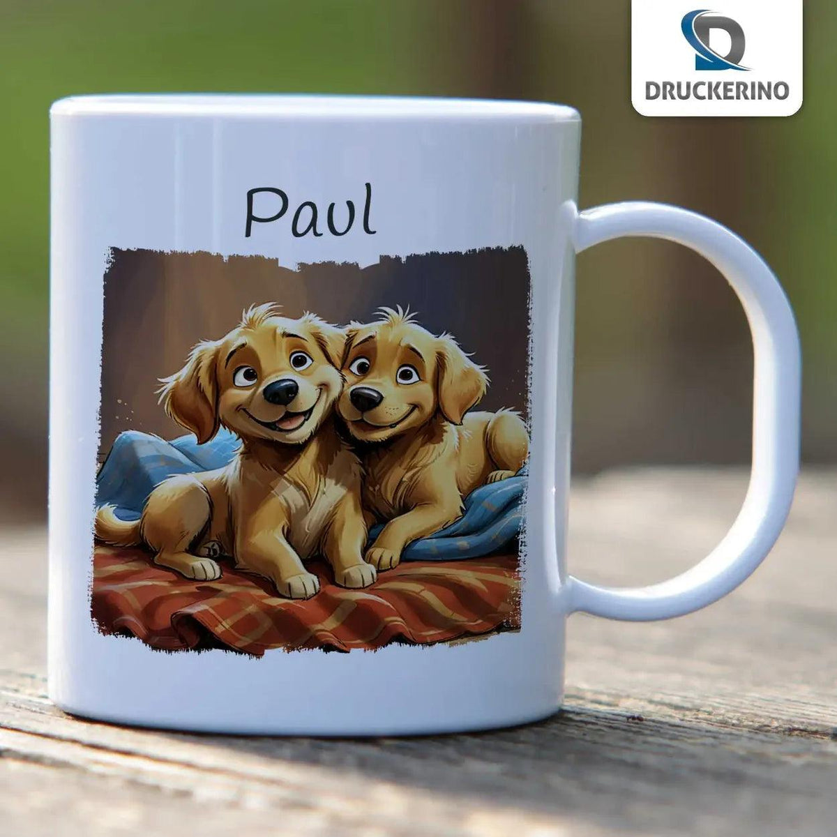 Kindertasse mit Namen | Abenteuer Welpenfreunde - Druckerino