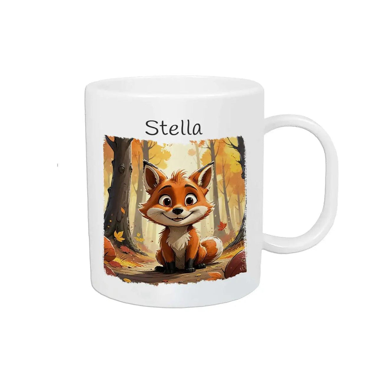 Kindertasse mit Namen | Abenteuerfuchs im Herbstwald - Druckerino
