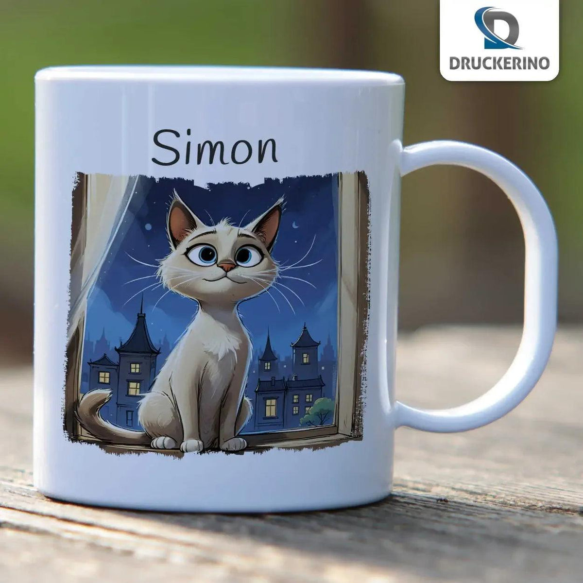 Kindertasse mit Namen | Abenteuerkätzchen - Druckerino