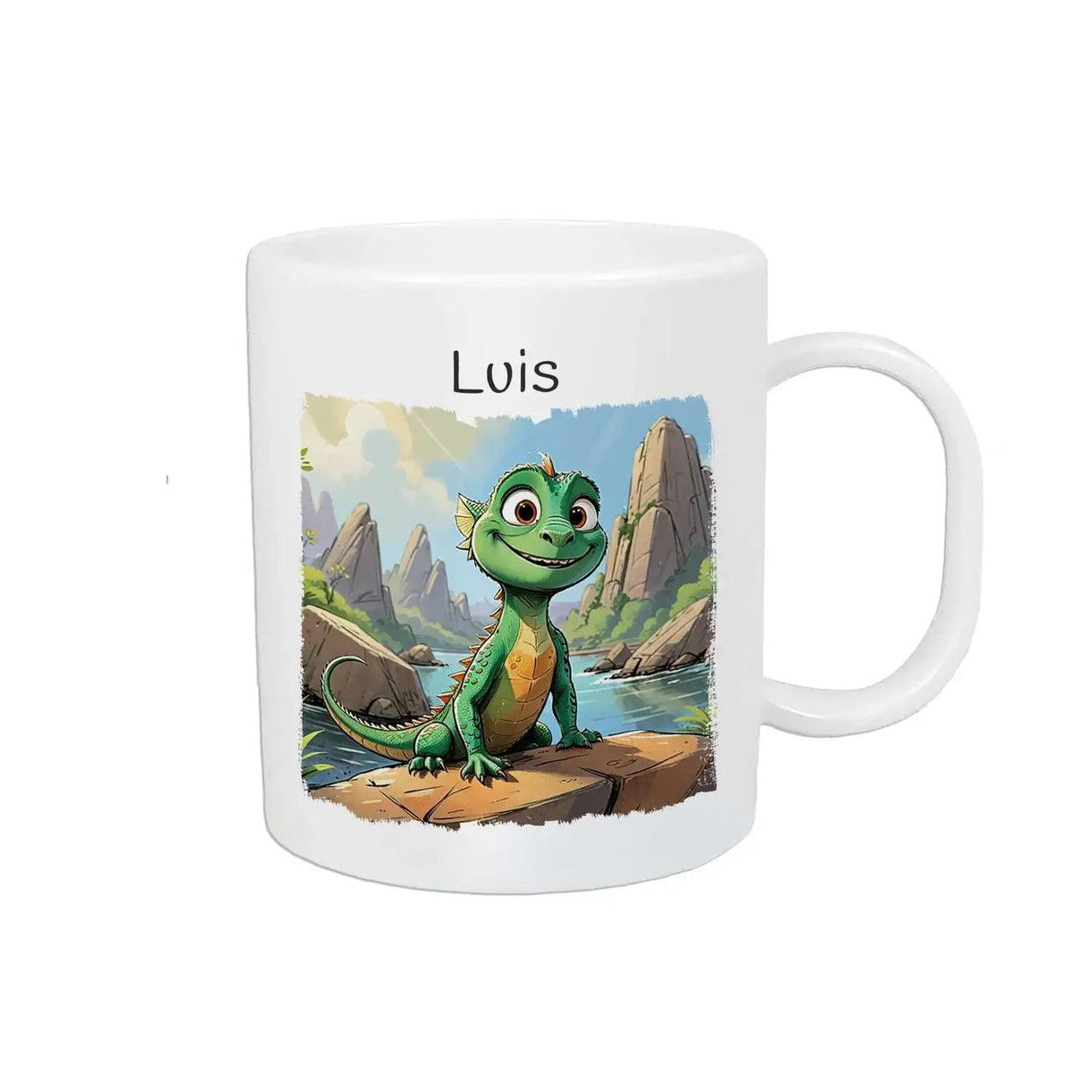 Kindertasse mit Namen | Abenteuerland Chamäleon - Druckerino