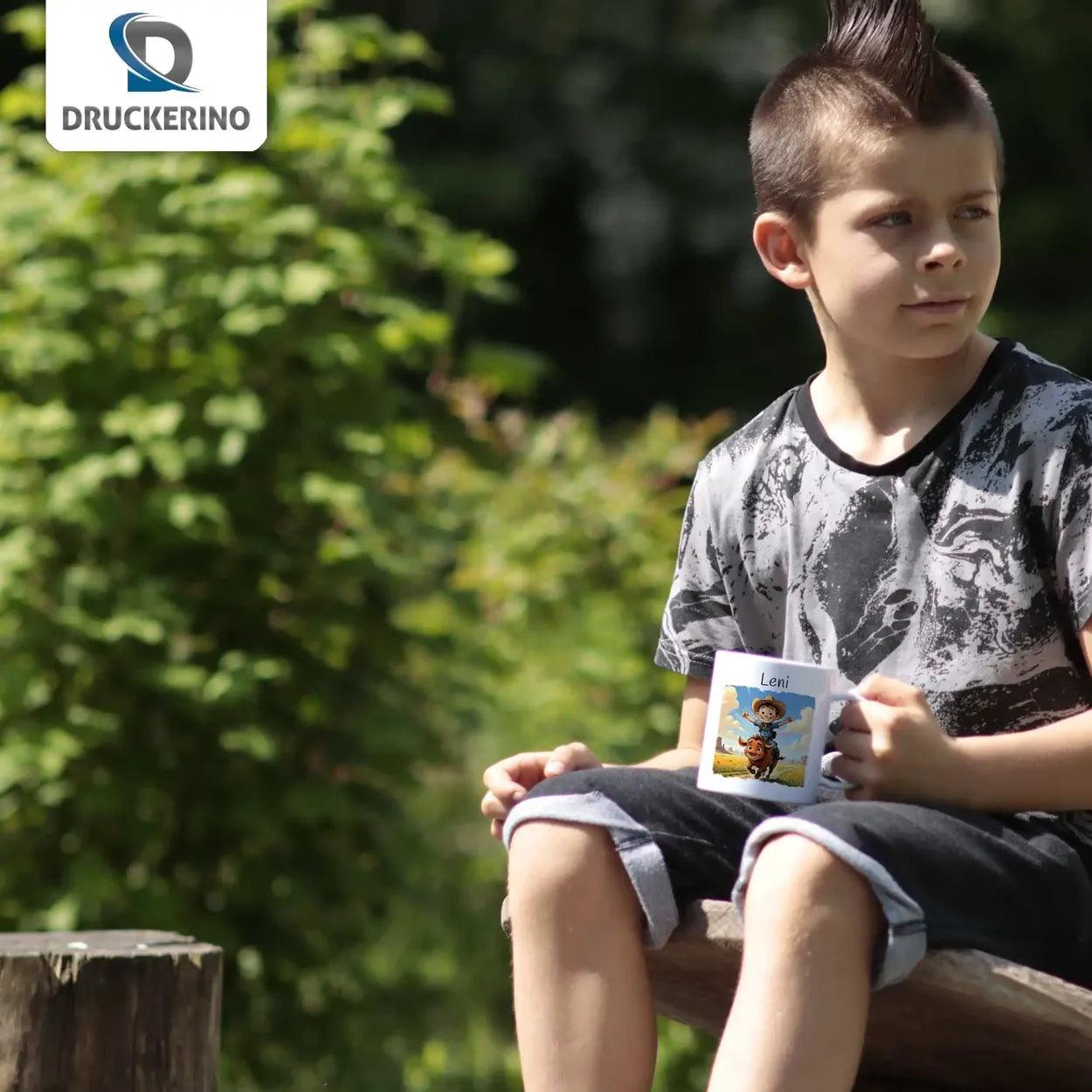 Kindertasse mit Namen | Abenteuerreiter - Druckerino