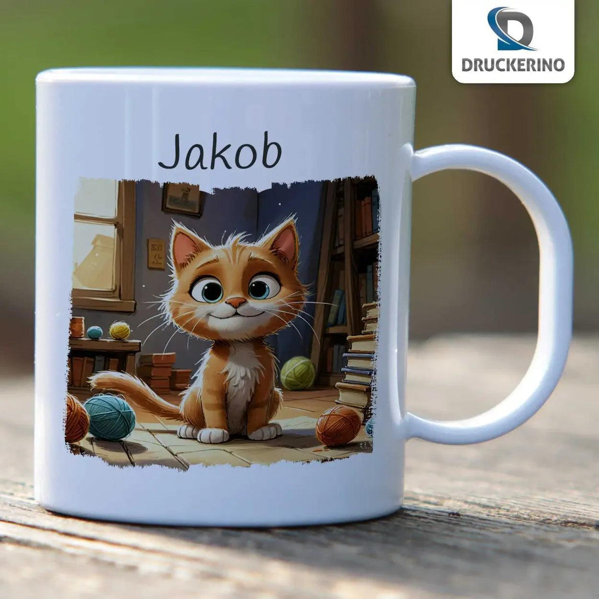 Kindertasse mit Namen | Abenteuerzeit Kätzchen - Druckerino