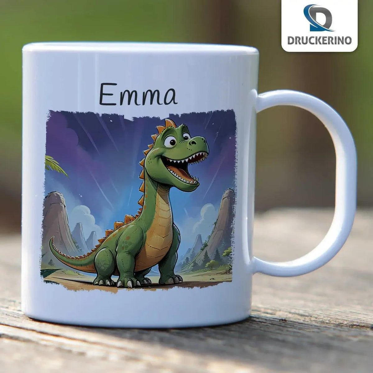 Kindertasse mit Namen | Dino-Abenteuer - Druckerino