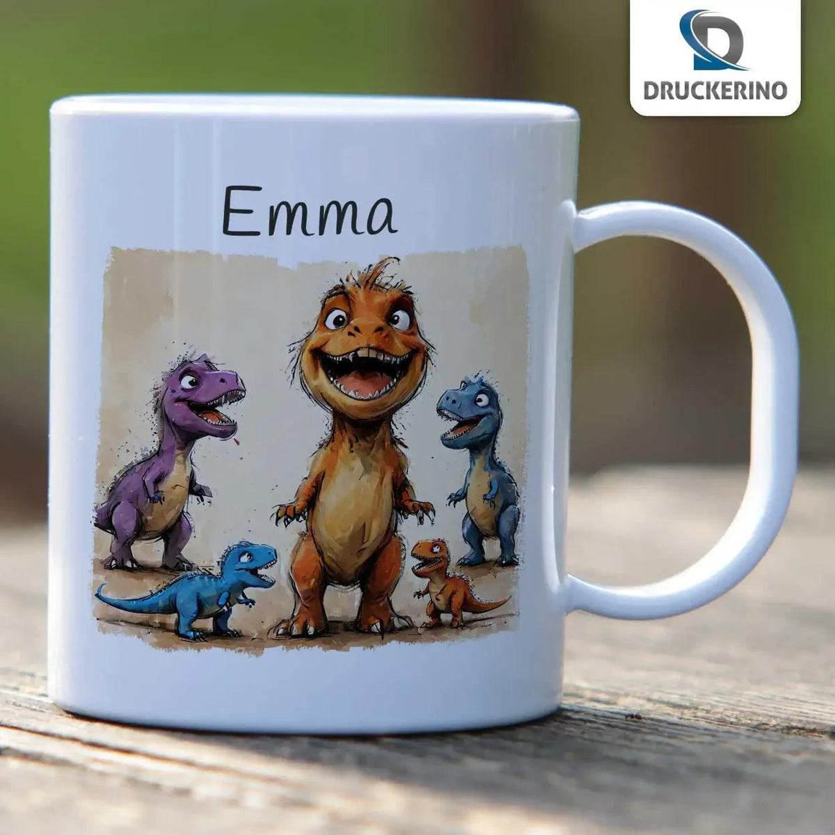 Kindertasse mit Namen | Dinosaurier-Freunde - Druckerino