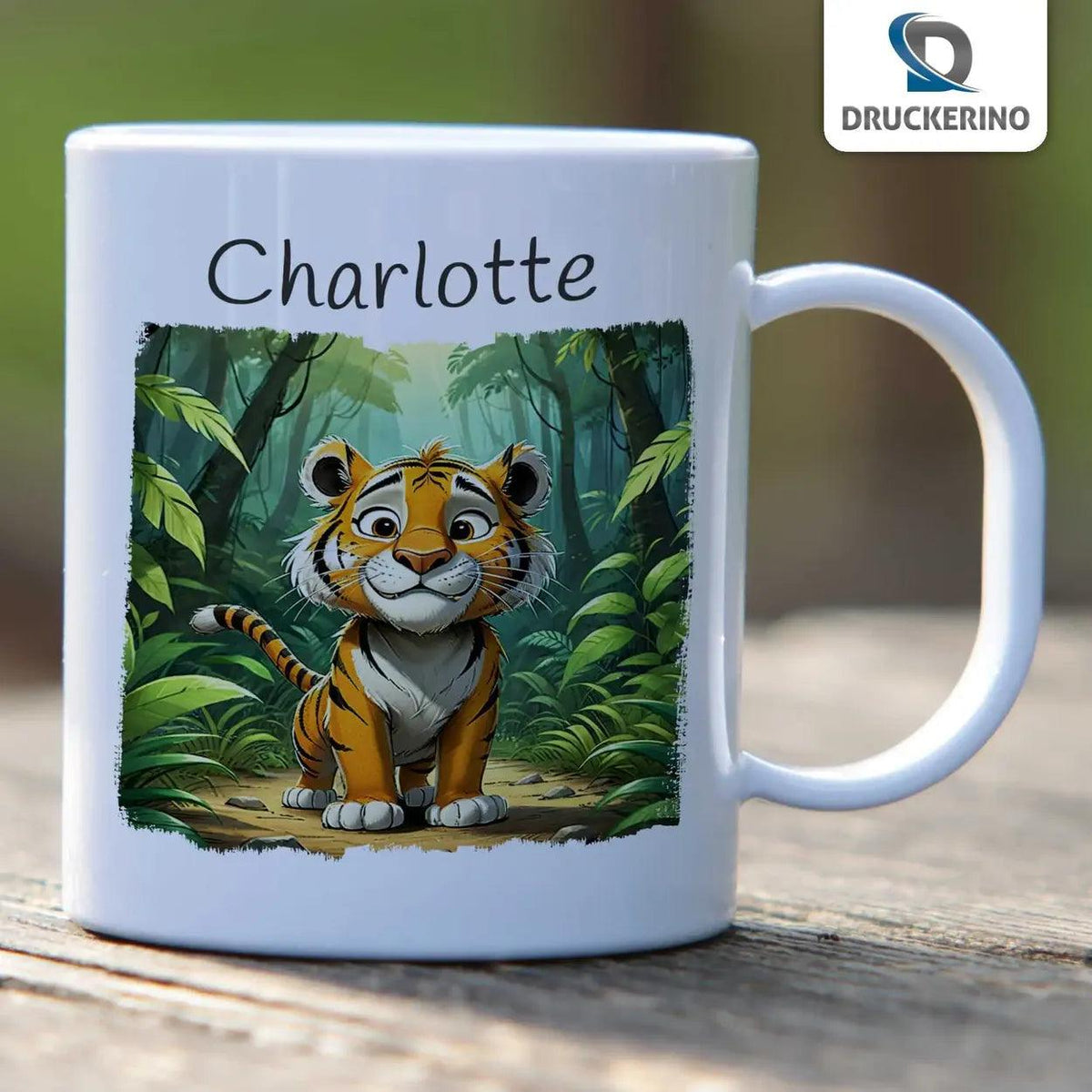 Kindertasse mit Namen | Dschungelfreund Tiger - Druckerino